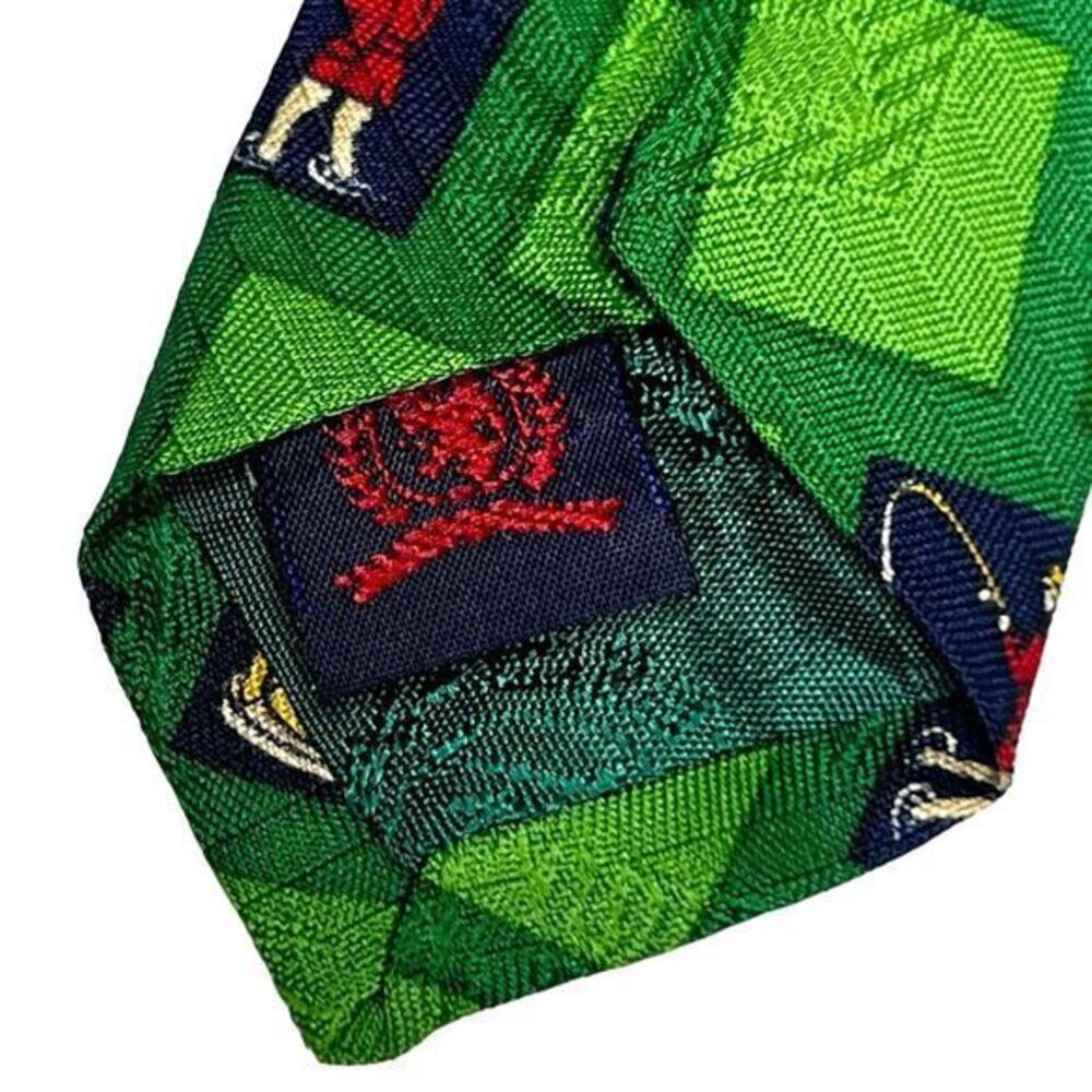 TOMMY HILFIGER Green Fly Fishing Silk Tie Lure Reel Novelty Fisherman - Picture 4 of 10